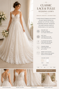 Classic Lace & Tulle Wedding Gown (Ivory/White)