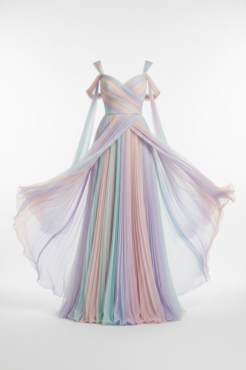 Elegant light silk gown in soft pastel color